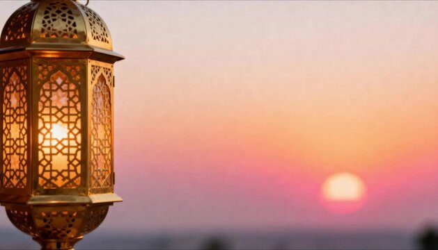 islamic lantern light fading into sunrise glow with smooth motion perfect for eid mubarak and ramadan