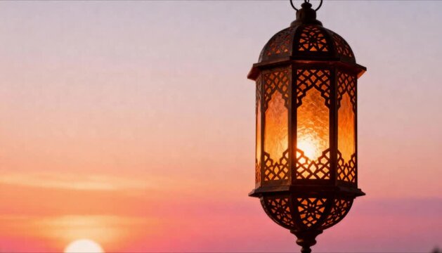 islamic lantern light fading into sunrise glow with smooth motion perfect for eid mubarak and ramadan