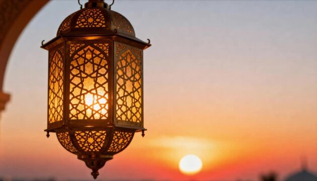 islamic lantern light fading into sunrise glow with smooth motion perfect for eid mubarak and ramadan