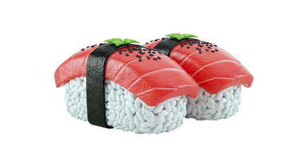 Two Salmon Nigiri Sushi Pieces with Black Sesame Seeds