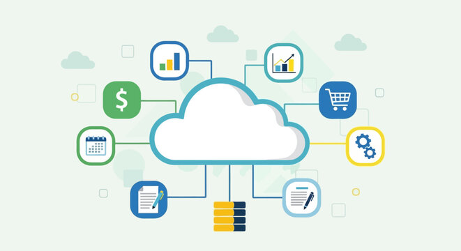 Centralized Cloud Computing Infrastructure Connecting Diverse Business Applications and Data Management Systems for Seamless Digital Operations and Information Flow