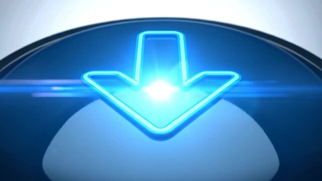 Glowing blue arrow pointing downwards, set against a clean, bright background.