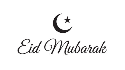 Fototapeta premium Eid Mubarak Greeting Vector Illustration With Crescent Moon And Star On White Background For Islamic Holiday And Celebration Concept