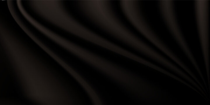 Abstract texture Background. Black Satin Silk. Cloth Fabric Textile  with Wavy Folds.
