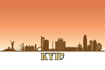 Obraz premium Global city Kyiv shown in a detailed vector skyline with a golden hour sky