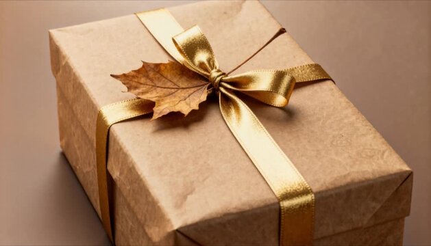 luxury eid gift box made of brown kraft paper with a real leaf perfect for eid mubarak and ramadan
