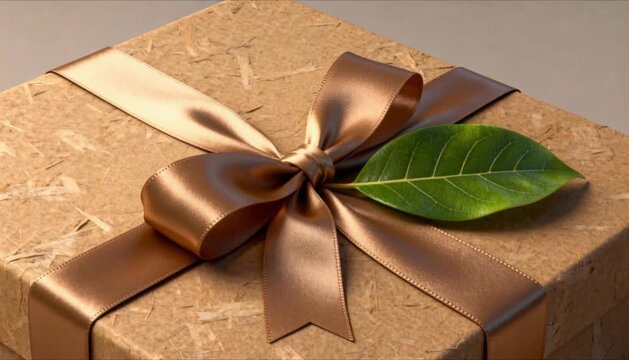 luxury eid gift box made of brown kraft paper with a real leaf perfect for eid mubarak and ramadan