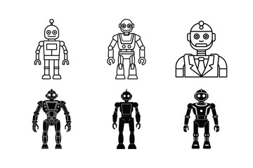 smart robot silhouette line art set