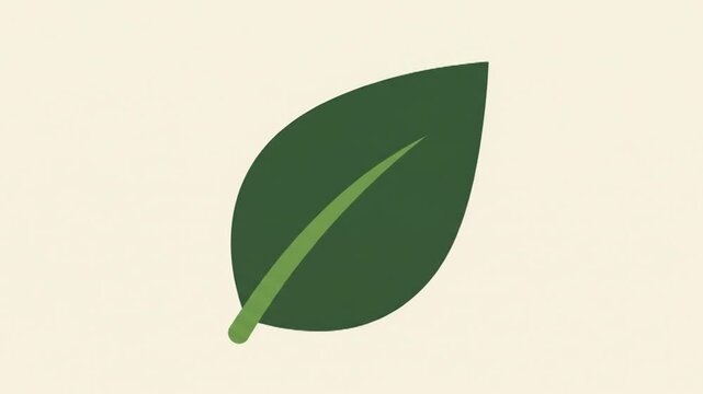 Simple Green Leaf Icon on a Light Beige Background.