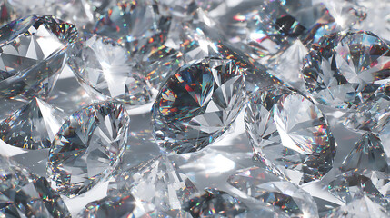 Fototapeta premium Pile of Brilliant Cut Diamonds with Rainbow Refractions