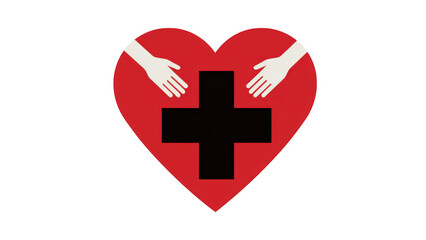 Fototapeta premium Heart with hands and a cross symbolizing support, created with AI, PNG