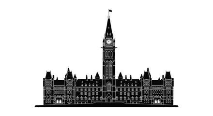 Fototapeta premium Black silhouette illustration of the houses of parliament with big ben clock tower in london