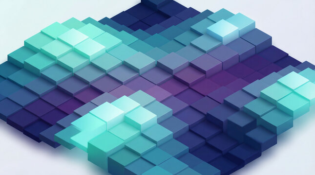 Abstract Isometric Pixel Cubes Background in Blue and Purple