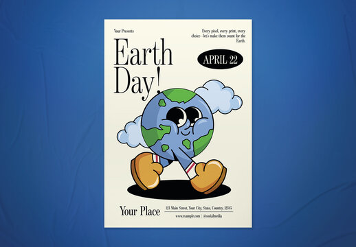 Beige and Black Retro Earth Day Flyer