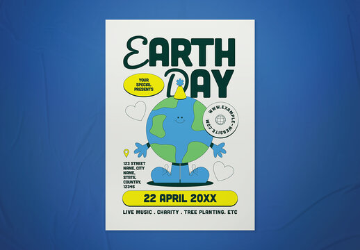 Blue Retro Earth Day Flyer