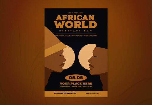 Brown and Black Flat Illustration African World Heritage Day Flyer