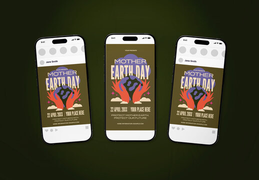 Olive Green Vintage Mother Earth Day Social Media