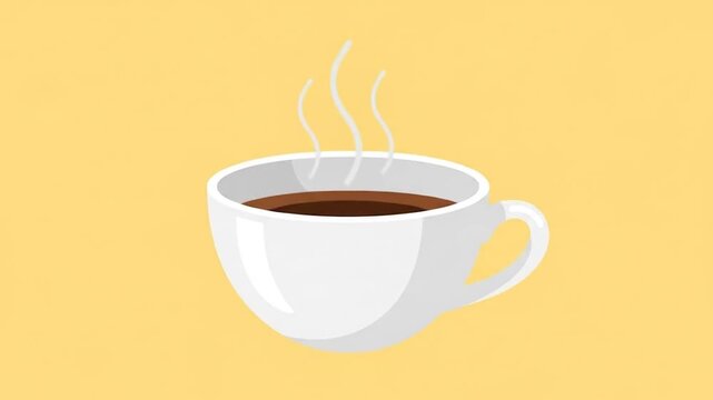 Steaming Hot Coffee Cup on a Warm Yellow Background.