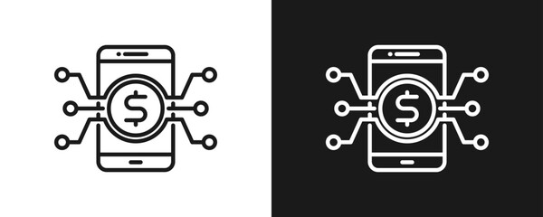Digital Currency Icon Set Outline In White And Black Background