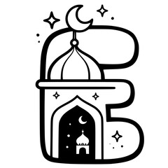 Islamic style letter line art coloring page featuring Arabic-inspired typography in clean black and white outlines. Perfect for kids coloring activities, Islamic worksheets, classroom decor.