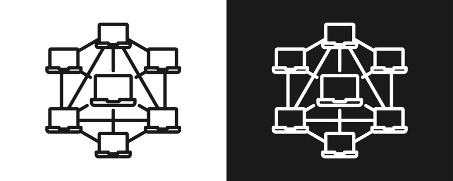 Peer To Peer Network Icon Set Outline In White And Black Background