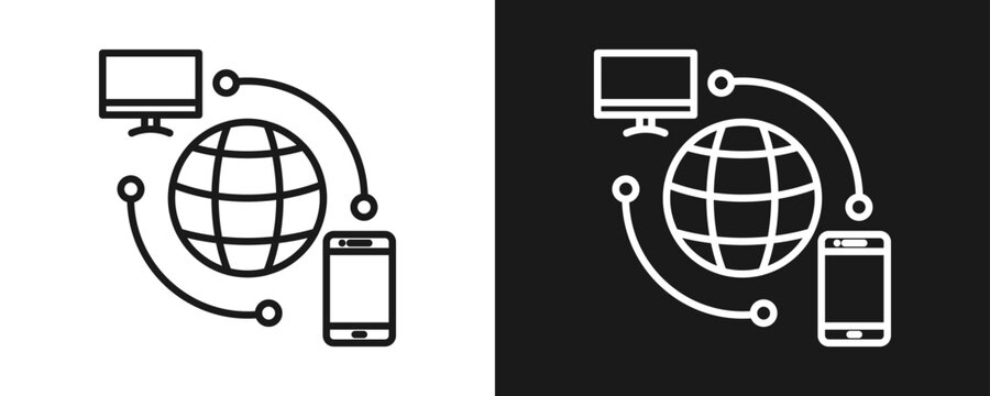 WAN Icon Set Outline In White And Black Background