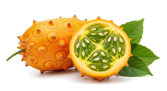 Durian Fruit Cut Open with Leaves.