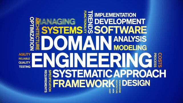 Domain Engineering animated word cloud-text design animation tag kinetic typography seamless loop.