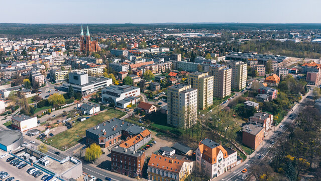 Aerial View of City Center of Rybnik, Upper Silesia. Poland.