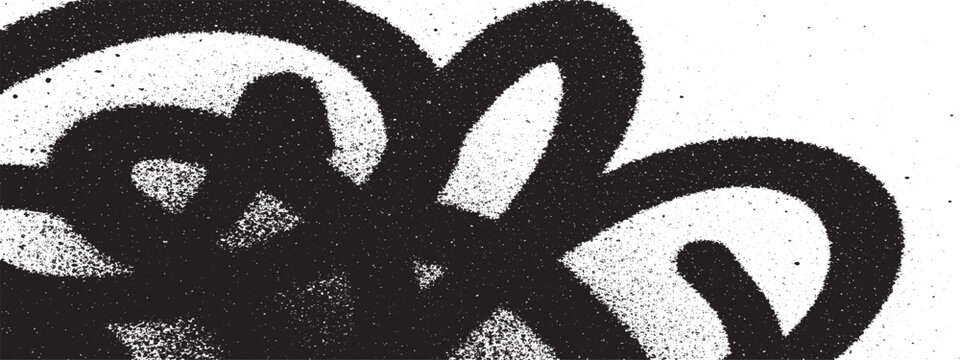 Abstract black and white graffiti art with bold expressive lines and textured spray paint effect.