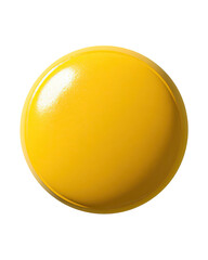 Glossy yellow circular candy button, top view, isolated on dark background