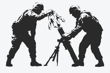 Domestic Warfare Soldiers Loading Laundry Duty into a Mortar