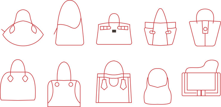   Fashion handbag templates collection flat handdrawn outline.eps