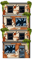 Abandoned Three-Story Apartment Building with Broken Windows