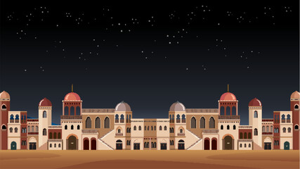 Middle Eastern Desert City Architecture Under a Starry Night Sky