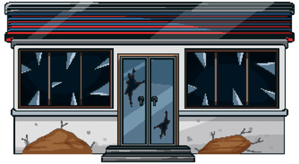 Abandoned Storefront With Broken Glass Windows Vector Illustration