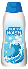 Body Wash Bottle with Wave and Bubbles Illustration