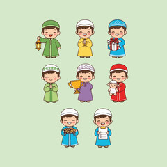 Cute Muslim Boys Celebrating Eid and Ramadan