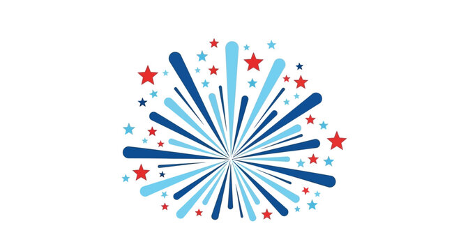 A burst of red, white, and blue fireworks with stars, symbolizing celebration and independence.