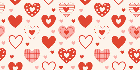 Decorative heart pattern for valentines day in red and pastel pink colors