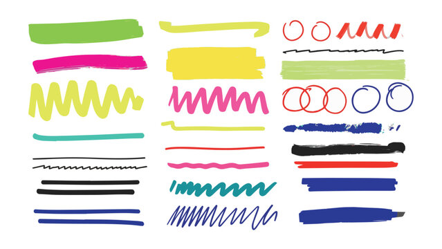 Brush Strokes, Highlighter Marks, and Underlines &ndash; Hand Drawn Vector Elements for Emphasis and Decoration
