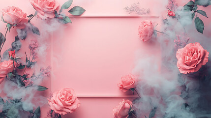 Elegant Pink Roses With Soft Smoke Frame And Copy Space  