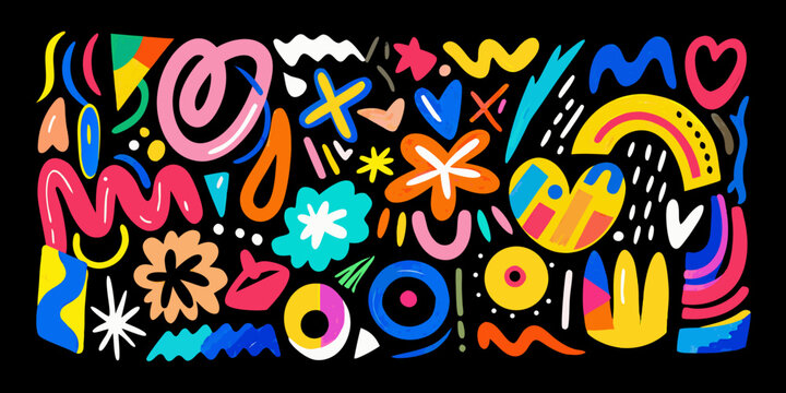 Colorful abstract doodle art with playful shapes and vibrant patterns