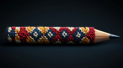 Intricately Decorated Pencil With Geometric Pattern On Dark Background  
