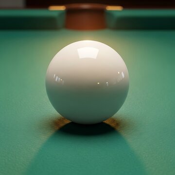 A single white billiard ball rests on a green felt table.