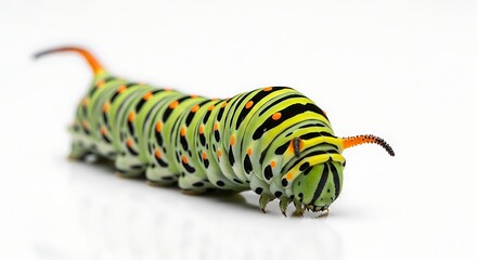 Naklejka premium Colorful Caterpillar on White Background Closeup.