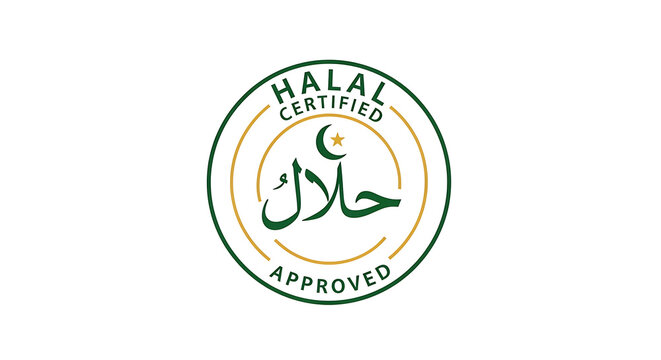 A halal certified logo with Arabic script and crescent moon symbol