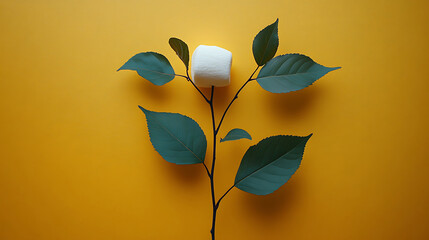 Minimalist Marshmallow Flower On Bright Yellow Background  