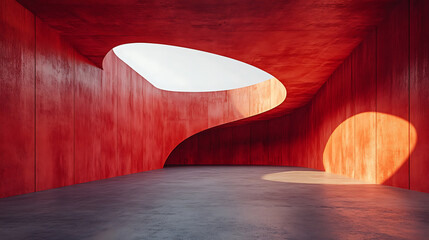 Modern Red Interior Architecture With Organic Shapes And Natural Light  