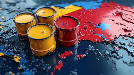 Vibrant Paint Cans With Colorful Splashes On Dark Artistic Surface  
